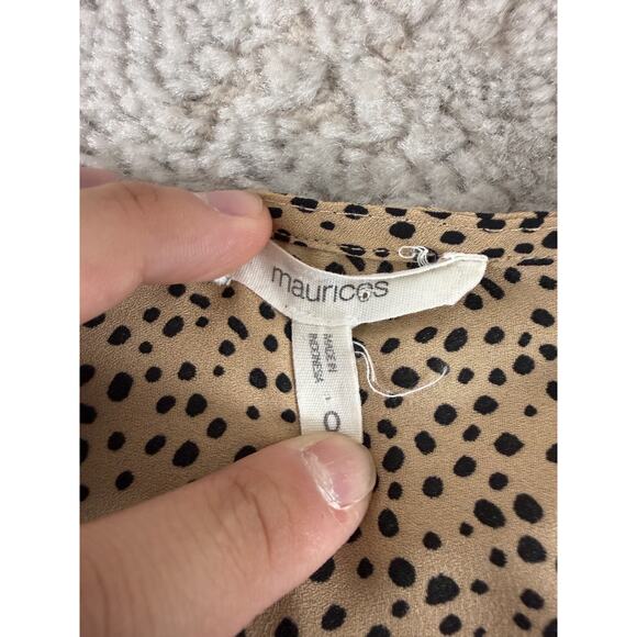 Maurices Size 0 Oversized Polka Dot V Neck Casual Top Brown Short Sleeve Blouse - Picture 5 of 8